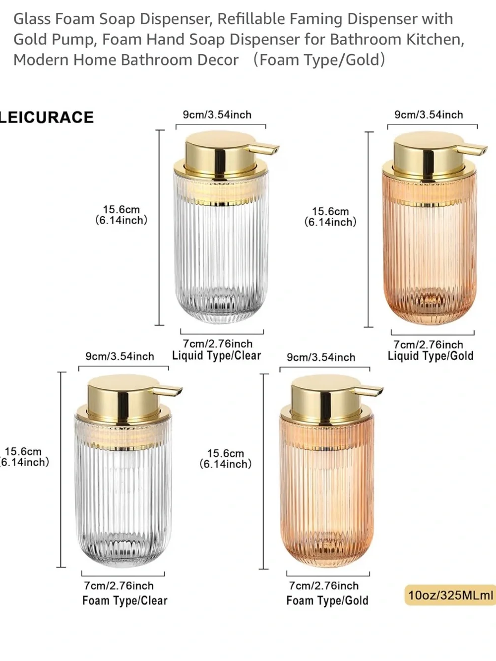 Glass Foam Soap Dispenser with Gold Pump - Peach-Tone